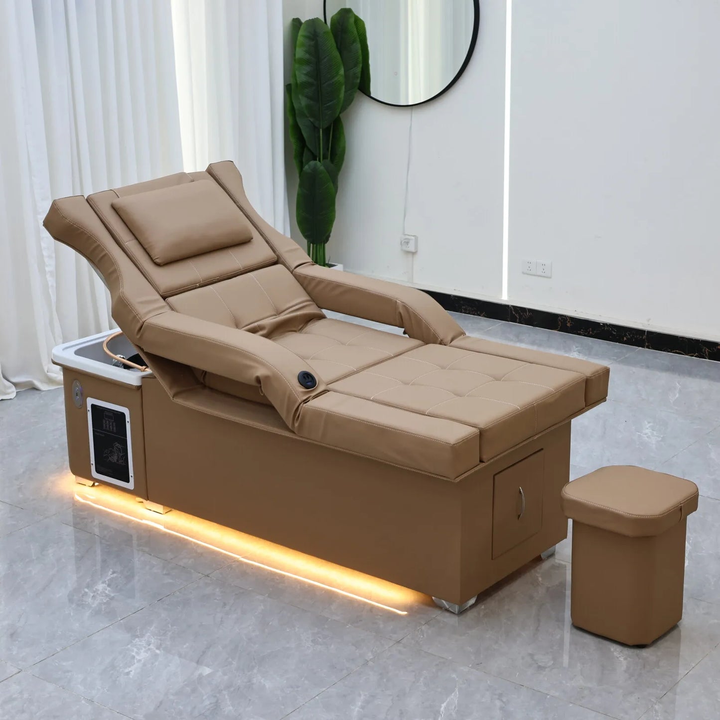 XinSheng 2025 Elektrischer Lift-Shampoo-Bett-Massagetisch – All-in-One-Salonstation mit Begasung, Fußbad und Haarwaschbecken