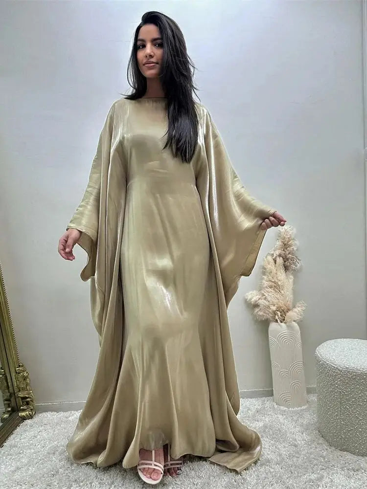 Batwing Butterfly Satin Abaya Dubai Luxury Muslim Kaftan Maxi Dress Abayas For Women Kebaya Robe Caftan Marocain Femme Vestidos