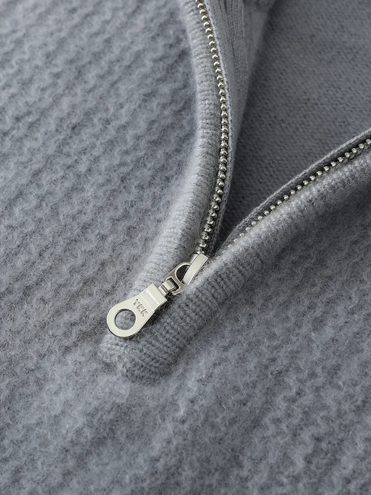 Men's 100% Merino Wool Thicken Sweater Half Zipper Mock Collar Pullover Autumn Winter Cashmere Knitwear Business Casual Clothing.