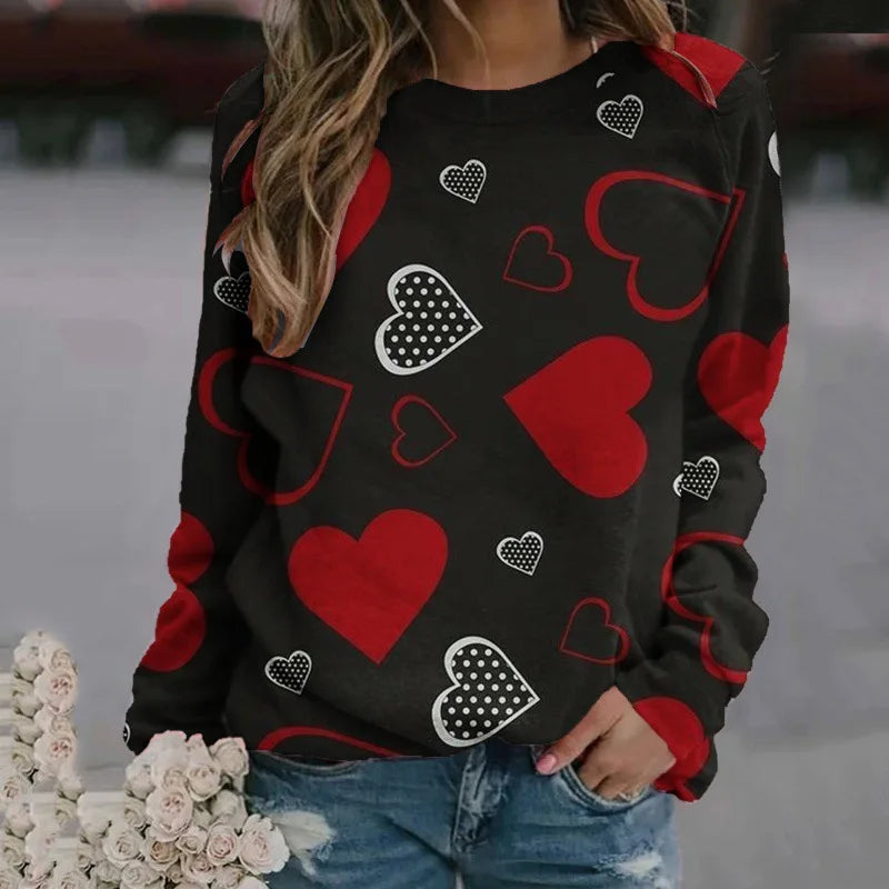 Love Heart Sweatshirts 3D Print Hoodie Women Fashion Streetwear Oversized O-Neck Hoodies Harajuku Woman Pullovers Woman Clothing