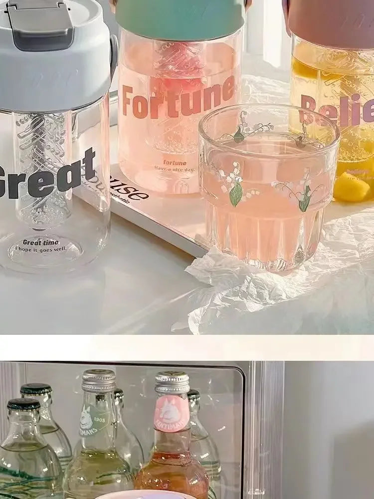 High Aesthetic Large Capacity Portable Sports Straw Cup for Girls Summer New Tea Separator Student Cup Water Bottle Gift.