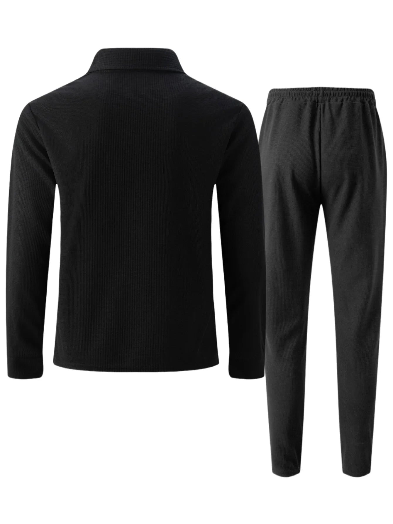 2025 Autumn New Style Waffle Pure Color Collar Pocket Long Sleeve Long Pants Casual Set.