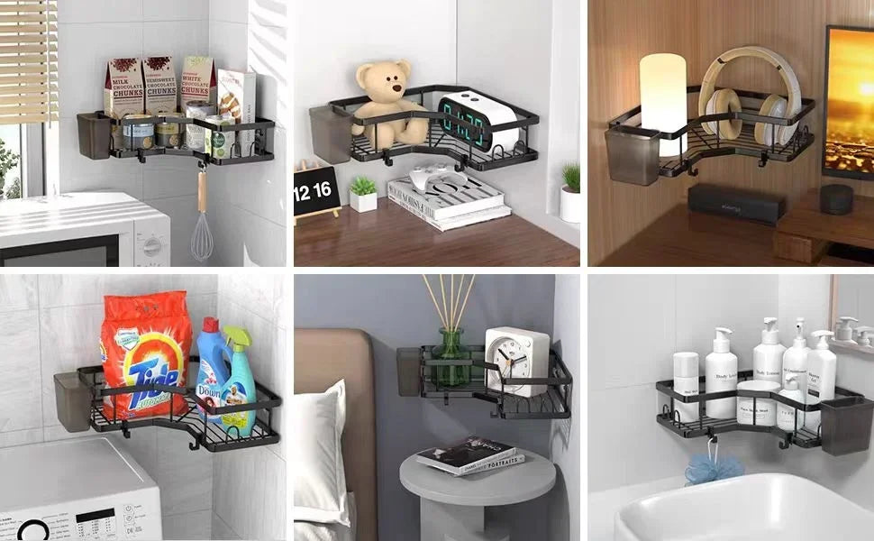 An der Wand montierter Badezimmerregal-Organizer mit verdicktem Eisen-Dreiecksrahmen, Küchen-Eckregal