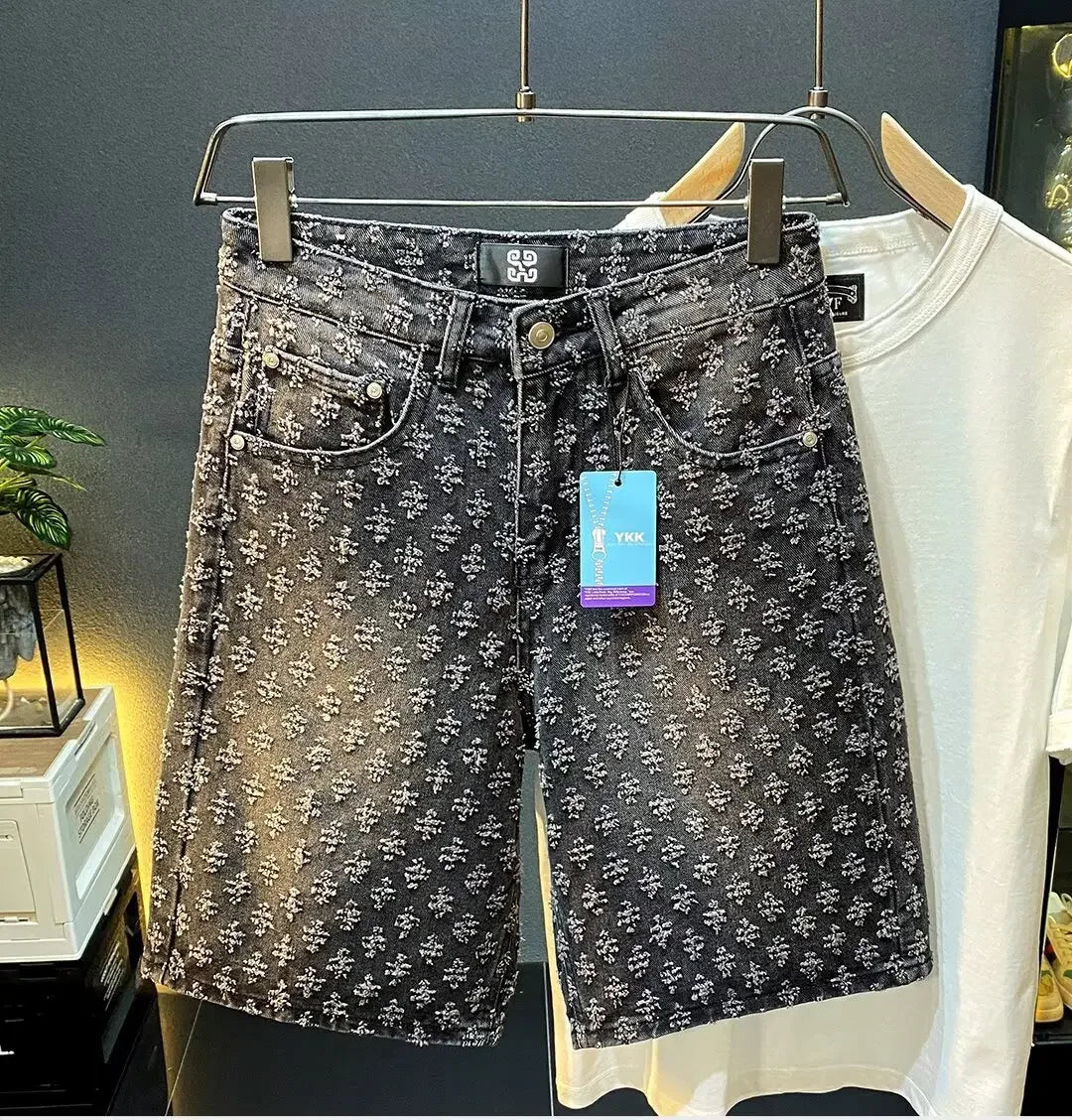 Retro American Casual Vintage Worn Short Jeans Men Straight Loose High Street Five-Point Pants Summer 2025 Distressed Denim.