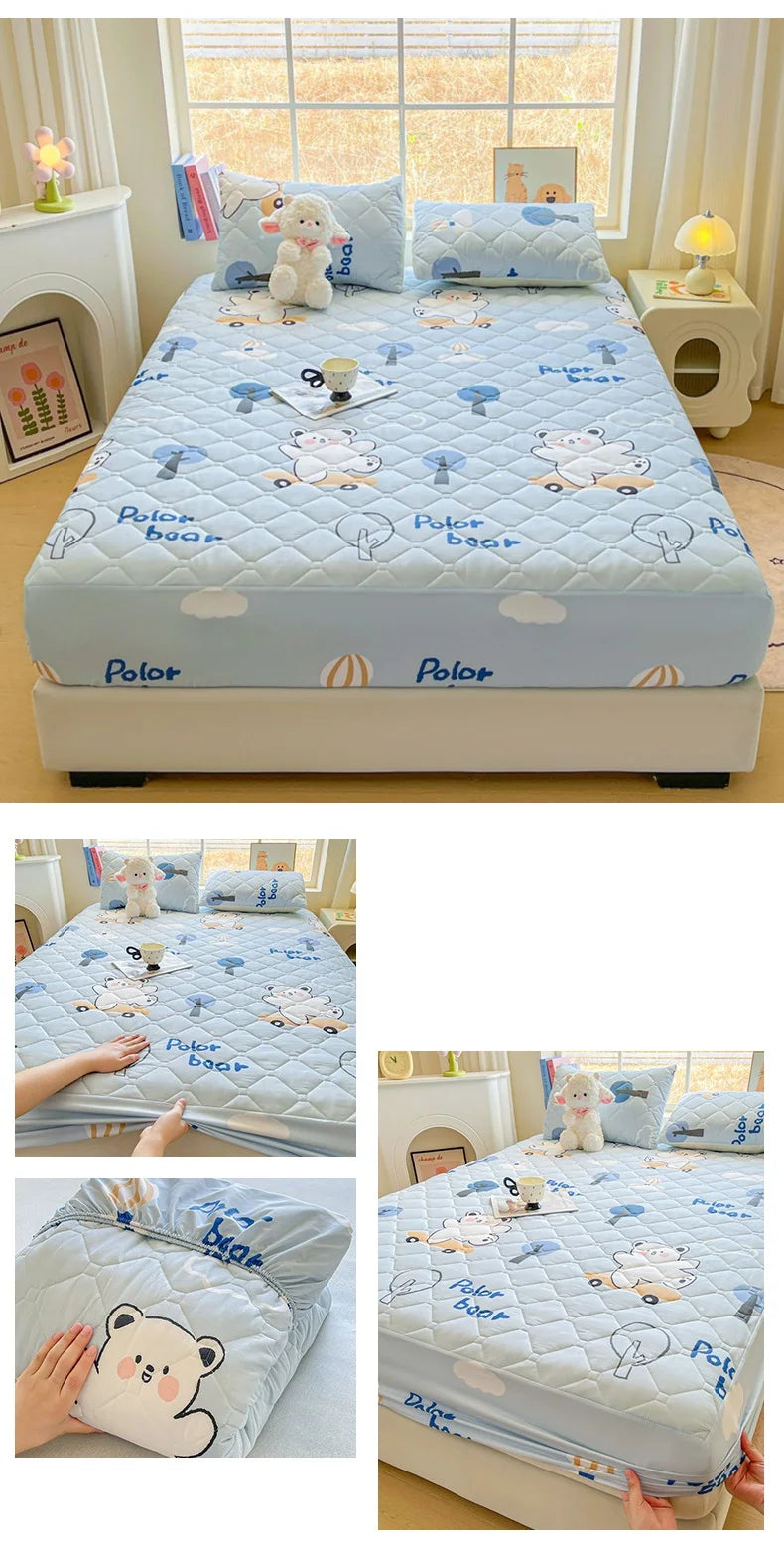 1pc Quilted Bed Cover Floral Style Bedspread Thicken Soft Bed Linen Elastic Mattress Protector cubre colchón (No Pillowcase).