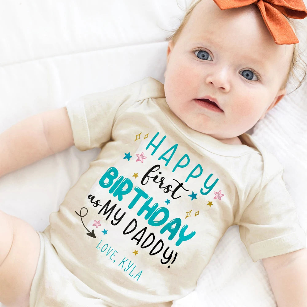 Alles Gute zum ersten Geburtstag als mein Papa, Baby-Strampler, personalisierter Geburtstags-Body, Papa-Geburtstag, Vatertagsgeschenk, süßes Kleinkind-Outfit.