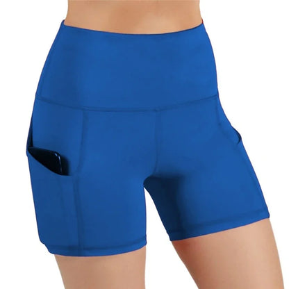 Women gym shorts High Waist Lifting Push Up Tight Yoga Cycling biker shorts Phone Pocket Jogging Running Fitness Short Pant lady