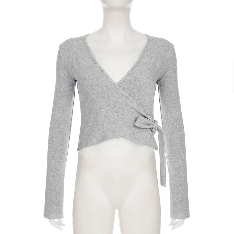 Apprabant Casual Fashion Drawstring High Waist Trousers Set Lace Up Flared Sleeve V Neck Twist Tops Plush Loose Pants Suit.