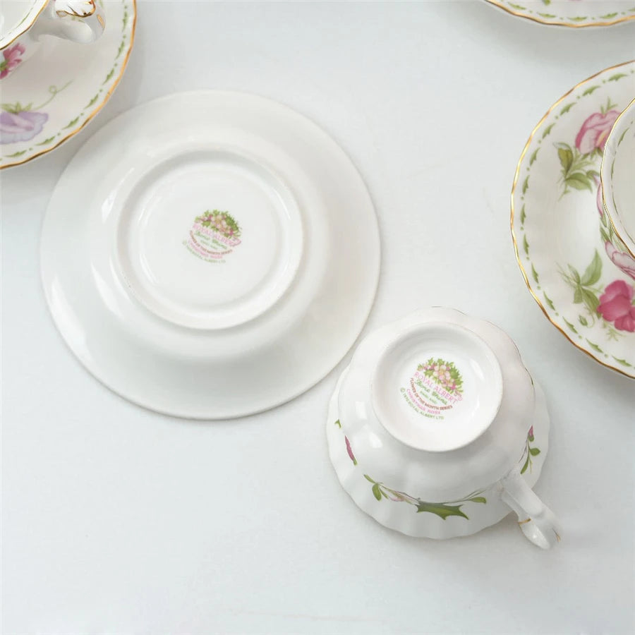 Coffee Cup and Saucer Set Month Flower Mug Bone China Drinking Set Ceramic Cup and Saucer Home Teacup Dessert Saucer Gifts.