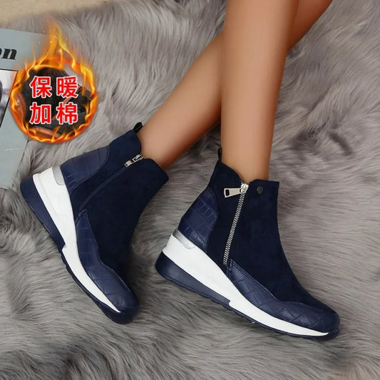 New Women Winter Boots Chunky Sneakers Ankle Boots Woman Zipper Buckle Thick Sole Platform High Top Female Booties.