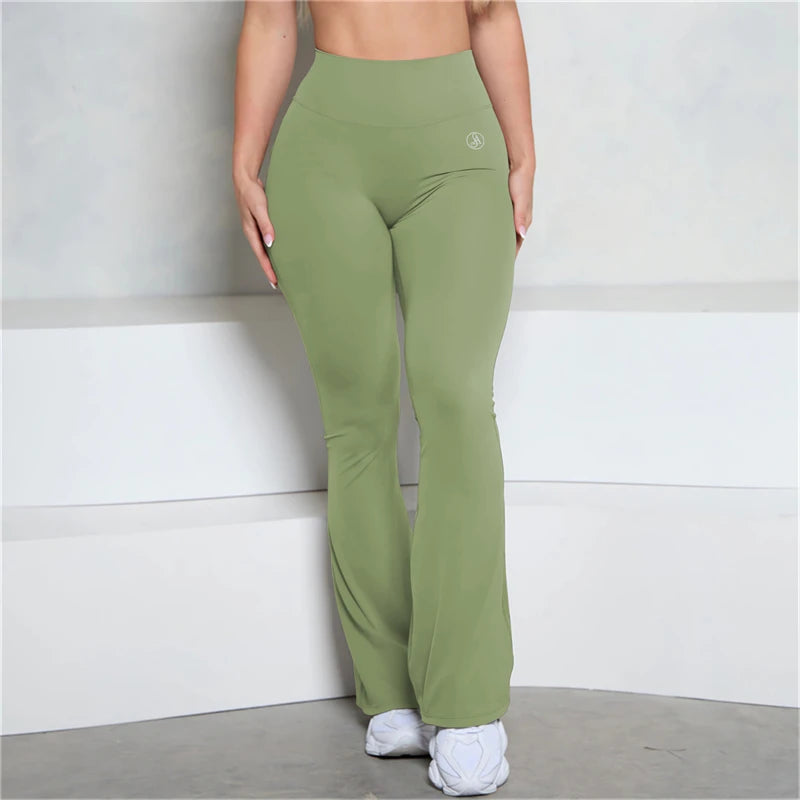 Allure The Brand Pocket Flare Scrunch Butt Pants ATB Women Tight-Fit Sexy Slim High Waist Pants Push Up Fitness Flare Leggings
