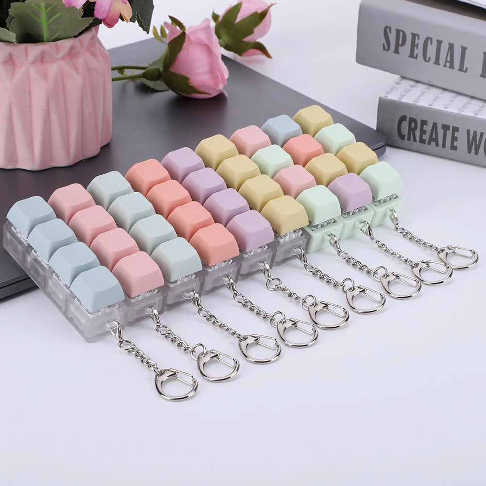 Keyboard Caps Toy Press Stress Relief Fidget 4 Key Button Keycaps Fidget Keychain Keyboard Keychain Toys Finger Keyboard Key Toy.