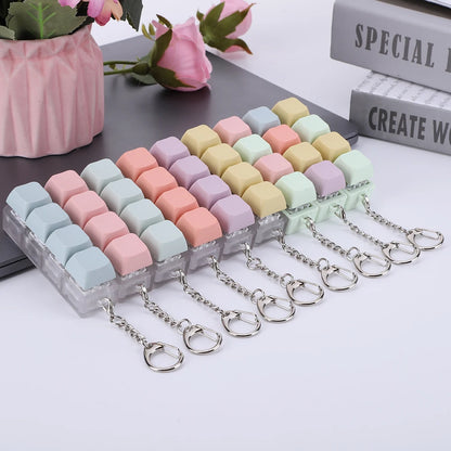 Keyboard Caps Toy Press Stress Relief Fidget 4 Key Button Keycaps Fidget Keychain Keyboard Keychain Toys Finger Keyboard Key Toy.