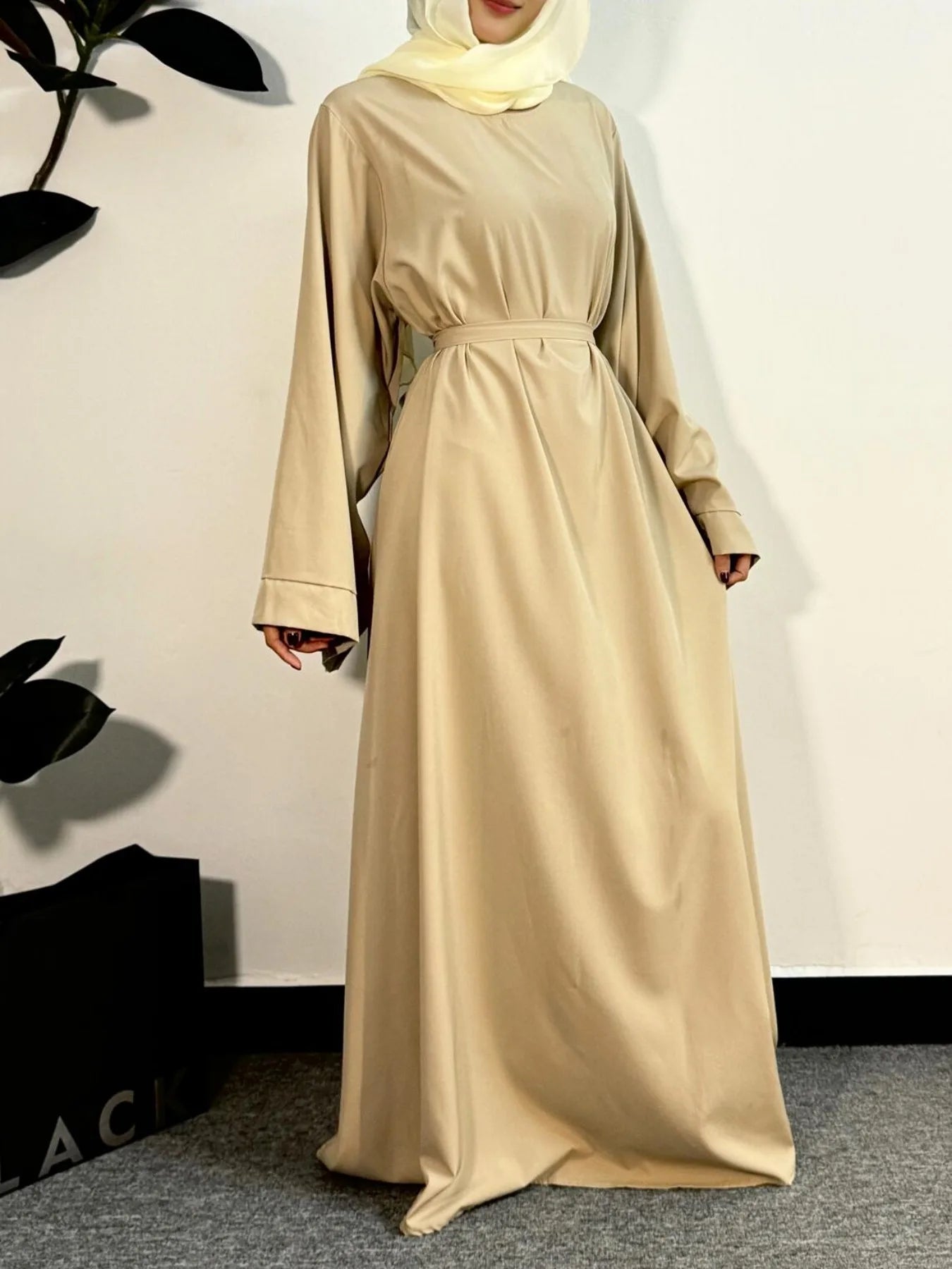 Muslim Abayas Women Kaftans Prayer Dress With Belt Full Sleeve.