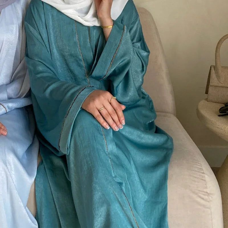 2024 Muslim Modest Cardigan for Women Eid Arab Abaya Dubai Dress Islamic Daily Long Sleeve Clothing Turkey Solid Color Coat Robe.