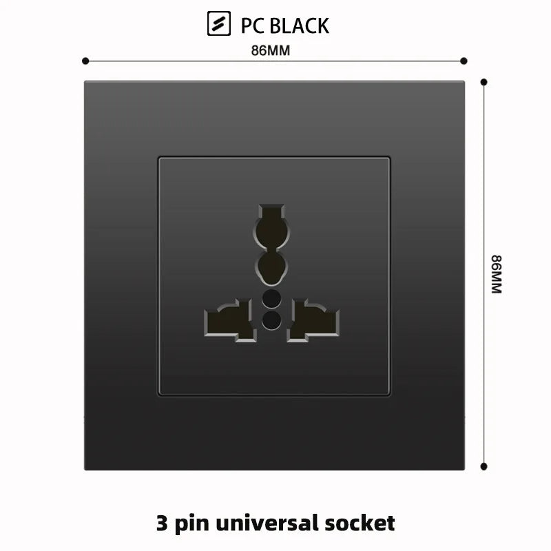 Schwarze UK 13A Wandsteckdose mit USB Typ C 18W Schnelllade-Steckdose, Wandsteckdose mit USB-Ladegerät, Schalter mit Steckdose.