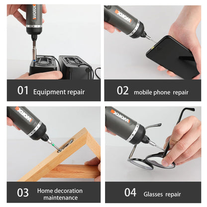 Worx WX242 Elektroschrauber-Set, intelligenter Akku-Bohrschrauber, Schraubendreher, USB-Ladegriff, 30-teiliges Set, Elektroschrauber