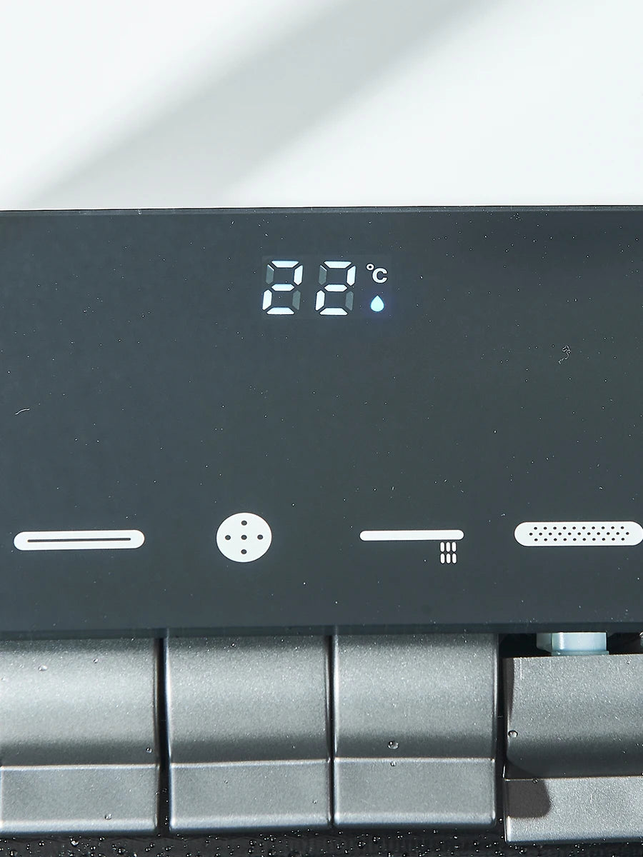 Küchenspüle aus Edelstahl 304, doppelter Wasserfall, Einzelschlitz, integrierte Digitalanzeige, Wasserhahn-Set, Seifenspender, Tassenwascher