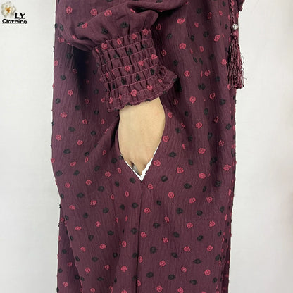 2024New Pure Cotton Ramadan Muslim Two-Hat Abaya Dubai Turkey Islam Prayer Clothes Loose Robe Islamic Women Traditional Clothing.