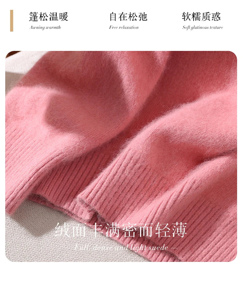 Women's Round-neck Mink Cashmere Sweater Soft Pullover Jumper Comfortable Knitted Top for Autumn Winter Pure Mink Material.