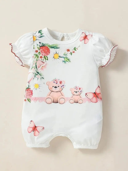 One Piece of Clothing Baby Gilrs Summer For Newborn Item Cartoon Cute Romper 0-1Y Casual Daily Wear Fashion Jumpsuit.