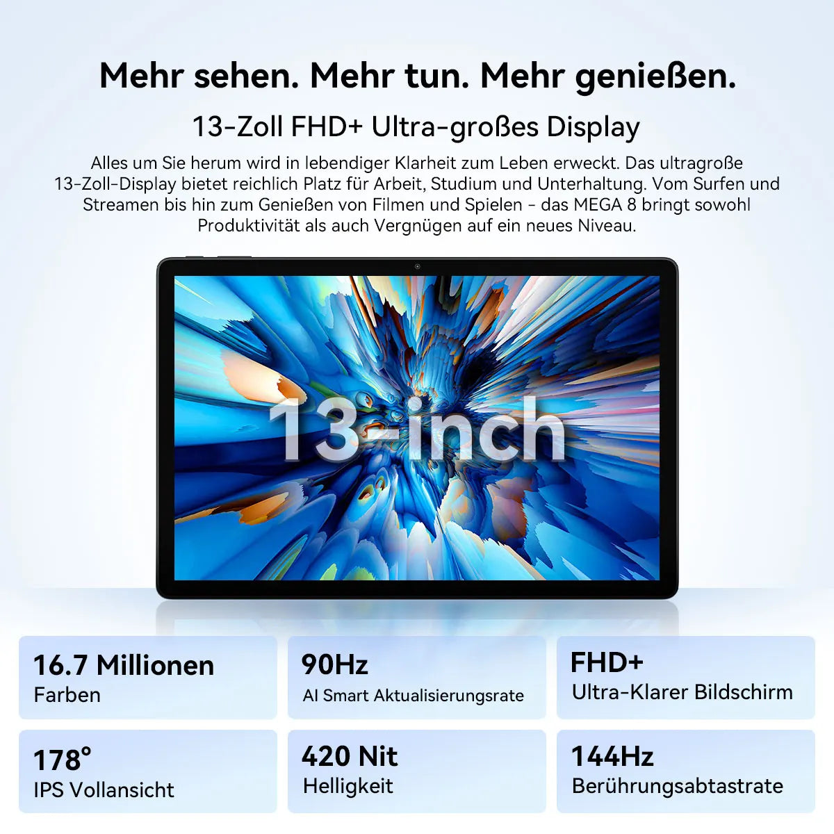 Blackview MEGA 8 Tablet 13‘’ 2K FHD Display, Octa Core T620 Android 15, 12GB RAM, 512GB ROM, 50MP + 13MP Camera, 11000 mAh.