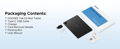 DOOGEE Tab E3 Max Tablet PC Android 15 Gemini AI Quad Speakers 14'' 2.1K Display 32GB(8+24) RAM 256GB ROM 13500mAh Battery Pad
