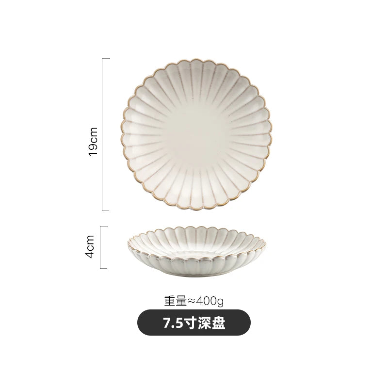 Nordic Household White Bowls Dinner Plates Ceramic White Glaze Tableware Set Western Steak Dish Salad Bowl Vegetable Fish Plate