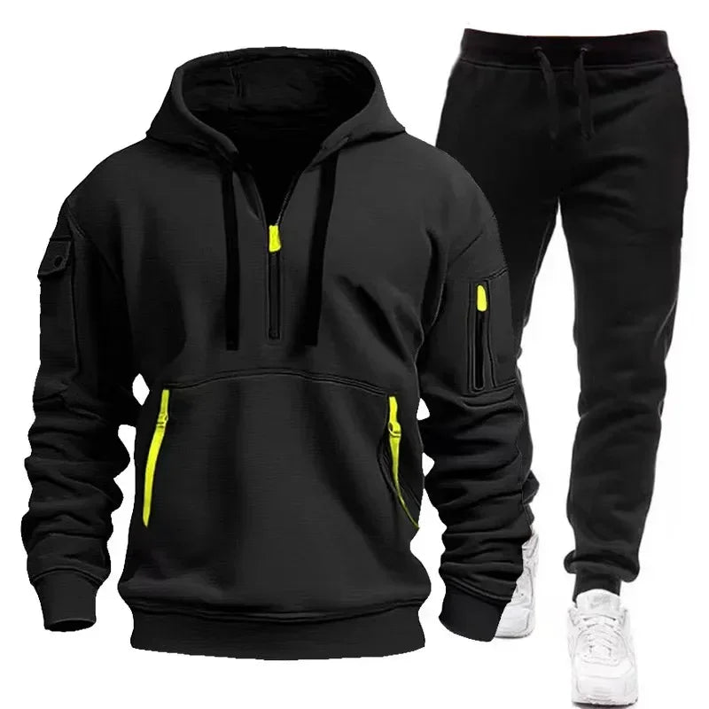 2025 Spring Autumn Fashion Trend Men Hooded Clothes Pants Sweatshirt Zipper Casual Clothinfg Personality Sportswear 2 Pieces Set.