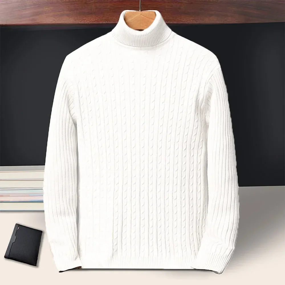 Autumn Winter New Men's Roll neck Sweaters Knitted Jacquard Pullover Warmth Long Sleeved Solid Color Classic Casual Clothing.