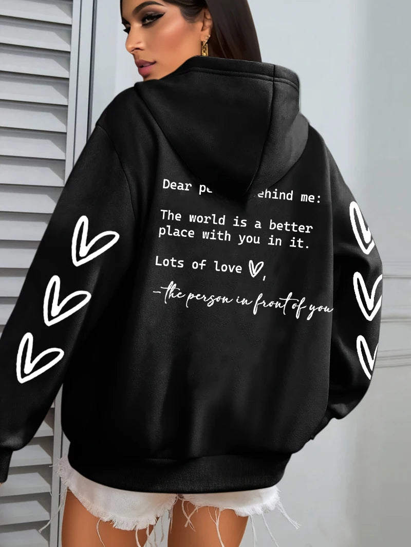 Simple Heart Printing Hoodies Women Hip Hop Autumn Hoodie Multicolor Fleece Unisex Pullovers Pocket Casual Woman Streetwear.