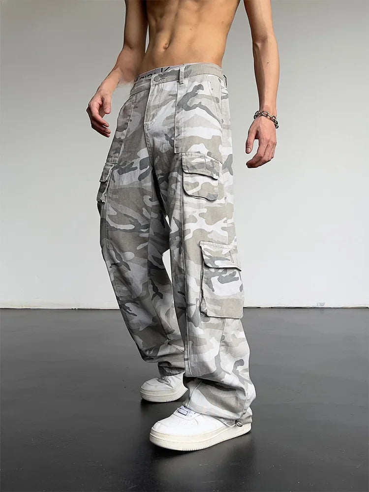 Vintage Amerikanischen Stil Camouflage Hosen männer Lose Gerade Bein Cargo Hosen Casual Hosen Hip Hop Streetwear Waschen.