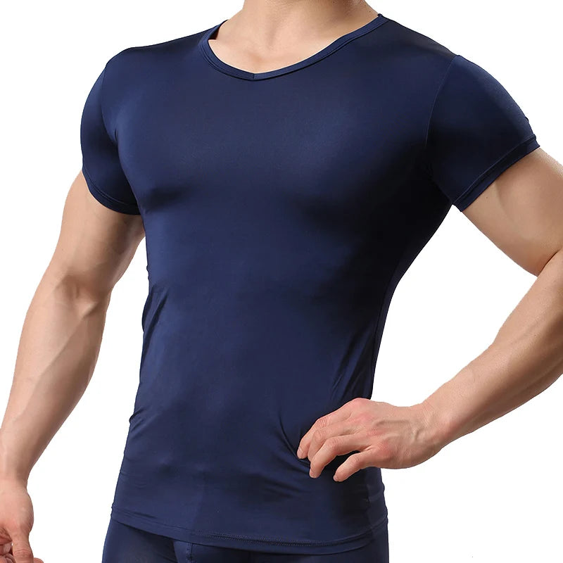 Ice Silk T Shirt for Men Summer Breathable Short Sleeve Tops Men's Quick Dry T-shirt Trainer Slim Tops.