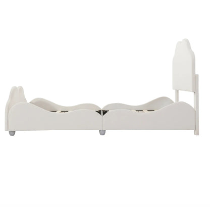 Kinderbett 90 x 200 cm hohes Geländer, Kinderbettgestell mit wolkenförmigem Kopf und Fußteil, Bett aus hautfreundlichem Samt