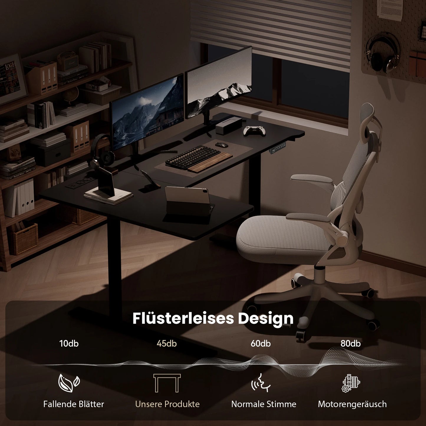 COSYHOMES-Höhenverstellbarer L-Förmiger Schreibtisch, 160 × 120 Cm, Mit Steckdosen, Einstufig, Schwarz