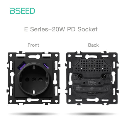 BSEED Zigbee-Schaltmodule Smart Click Lichtschalter Teile Schwarzer Glasrahmen DIY Kombination Wandsteckdosen USB-Anschluss E-Serie.