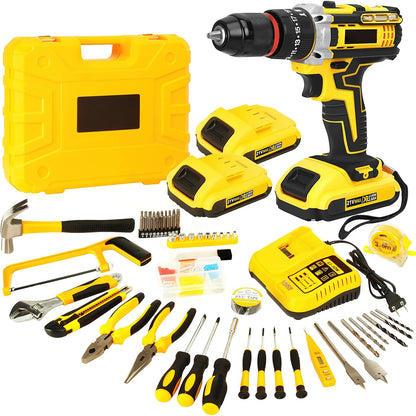 21V45Nm Akku-Bohrschrauber-Set, 120 Stück, mit Schlagschrauber, Metall-Schlüsselloses Bohrfutter, 3828 Positionskupplung für DIY-Profi-Werkzeugsatz