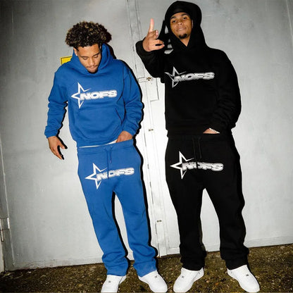 2024 New 2 Piece Set Letter Printing Streetwear Y2K Men's Hip Hop Oversized Hoodie Sweatshirt Sweatpant Casual Pants Sportswear.