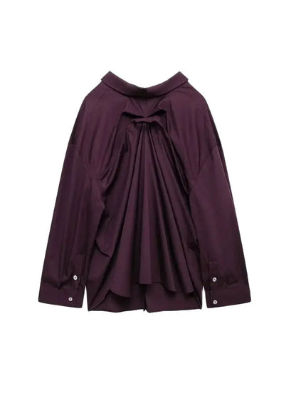 Oversized Pleated Back Shirts for Women, Long Sleeve, Button-up, Female Blouses, Chic Tops, Fashion.