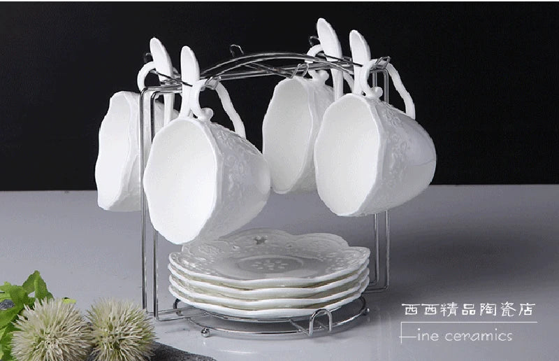 200ML. white embossed porcelain tazas cafe cup and saucer, ceramic cappuccino cup, vintage latte cup, turkish tea cups, tazze.