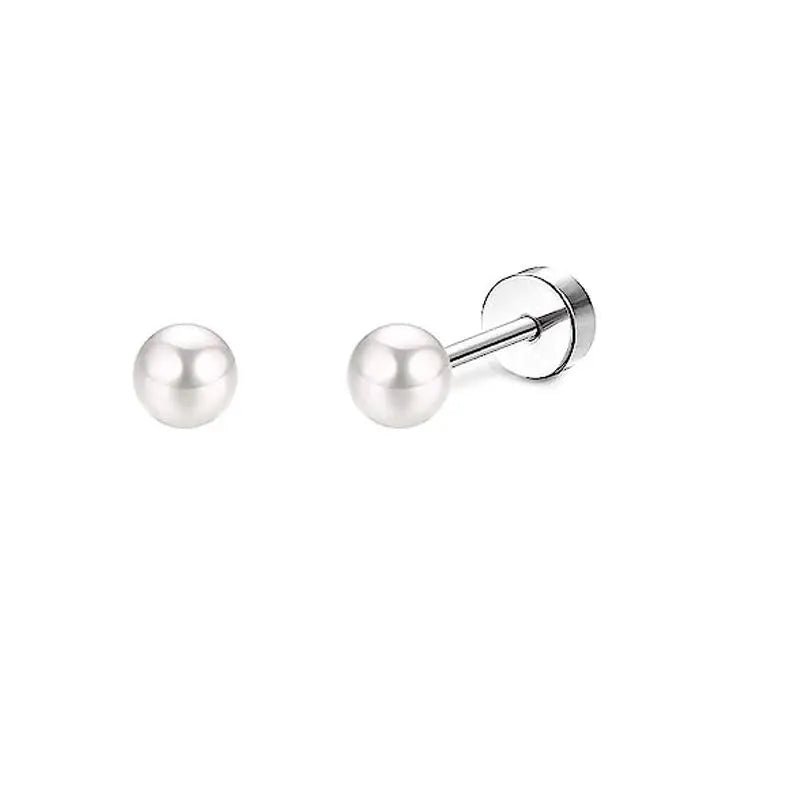 2PCS/Set Stainless Steel Heart Moon Earbone Stud Screw Ball Stud Earrings for Women Fashion Ear Tragus Cartilage Body Piercing.
