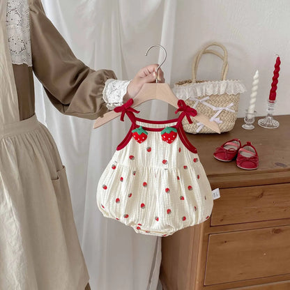 0-2Y Sommer Baby Mädchen Kleidung Erdbeere Druck Infant Mädchen Bodysuit Kleinkind Leibchen Ein Stück