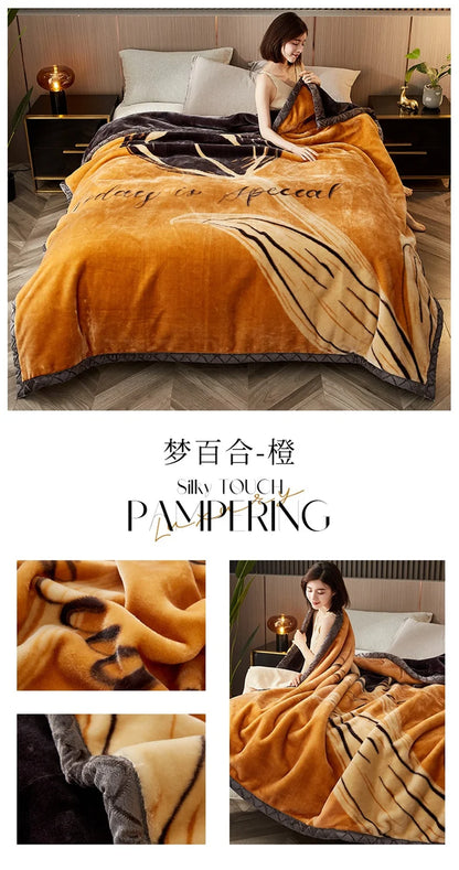 Double Sided Printed Autumn Winter Blankets for Bed Soft Warm Encrypted Flocking Raschel Blanket Skin Friendly Weighted Blanket