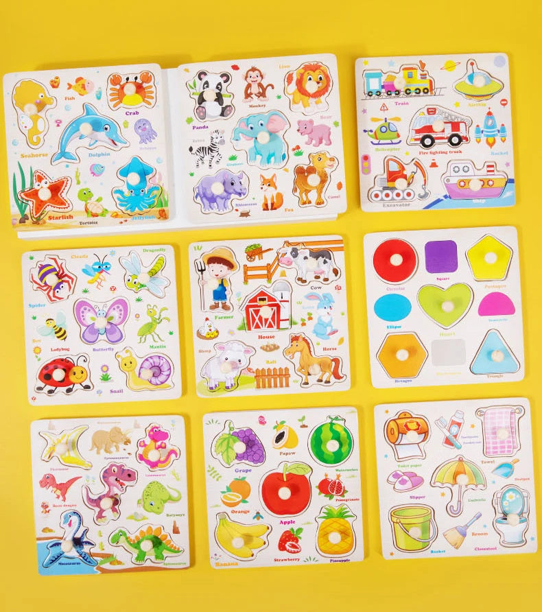 Montessori Baby Toys Wooden 3d Puzzle Cartoon Animal Intelligence Jigsaw Puzzle Early Learning Educational Toys for Children.