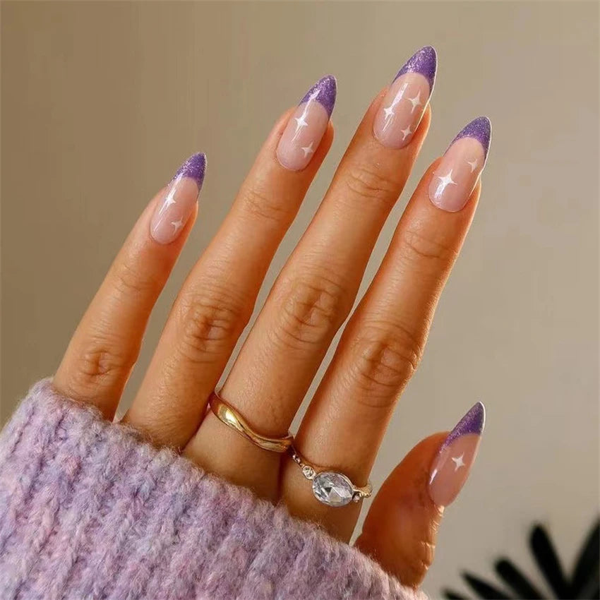 24Pcs Manicure Wearable Fake Nails Ballerina Removable Coffin Fake Nails Finished Women Girls Almond False Nails Art Decoration.