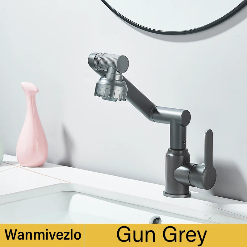 Basin Faucet 360° Rotate Bathroom Sink Mixer Cold Hot Tap Height Adjusted Multi Function Nozzle
