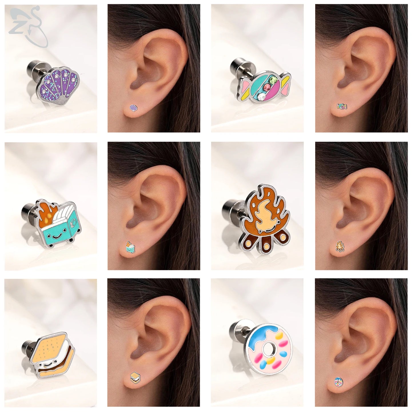 ZS 2Pcs/lot Stainless Steel Butterfly Star Heart Stud Earring Silver Color Earrings Ear Tragus Helix Tragus Piercing 20G Jewelry.