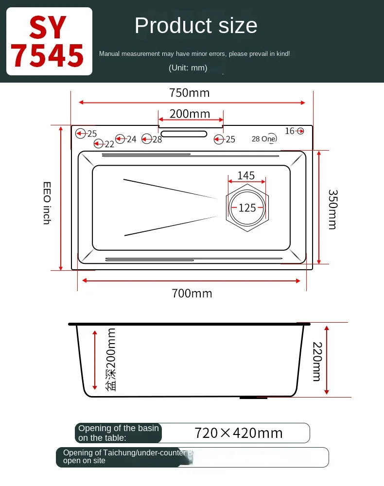 Kitchen 304 Stainless Steel Waterfall Sink, Large Single Slot, Digital Display Embossed Washing Basin Household Dishwashing Sink