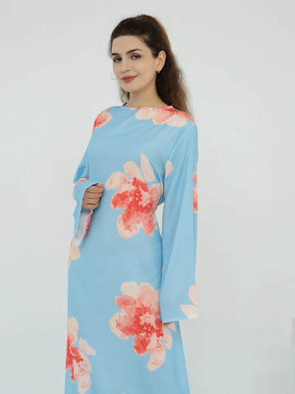 Muslim Women Dubai Abaya luxury Flower Print Long Dress Kaftan Ramadan Robe Femme african Maxi dresses Islam Clothing Kebaya.
