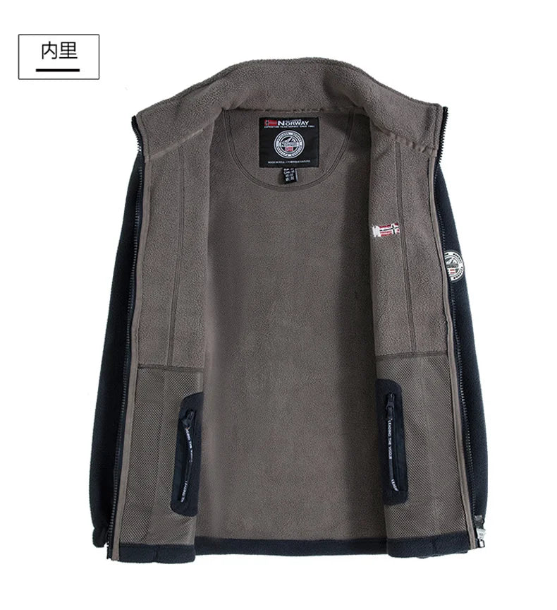 Outdoor Ski Fleece Jacket Men's Autumn And Winter Brand Thick Very Cold Plush Lapel Coat Casual Snow Windproof Sweatshirt Jacket.